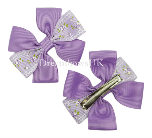 Lilac Floral Hair Bows on Alligator Clips