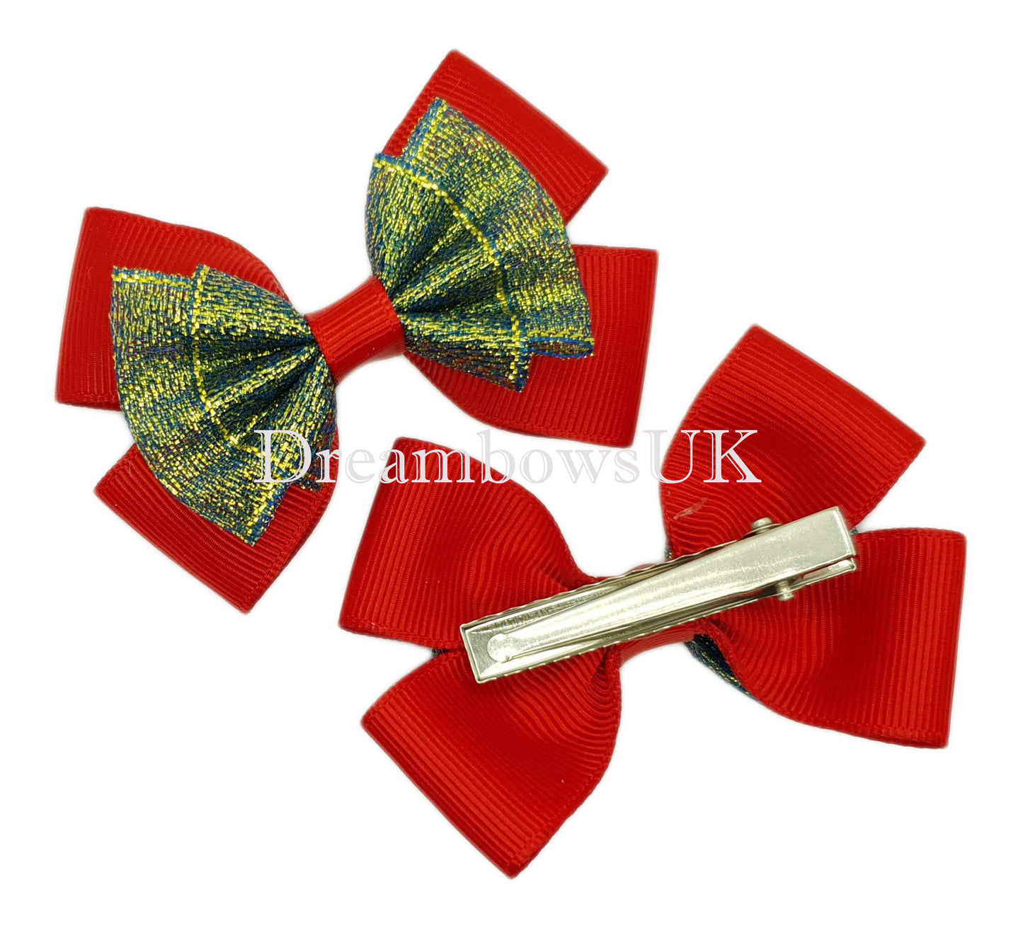 Red and Navy Blue Glitter Hair Bows on Alligator Clips – Grosgrain & Glitter Ribbon