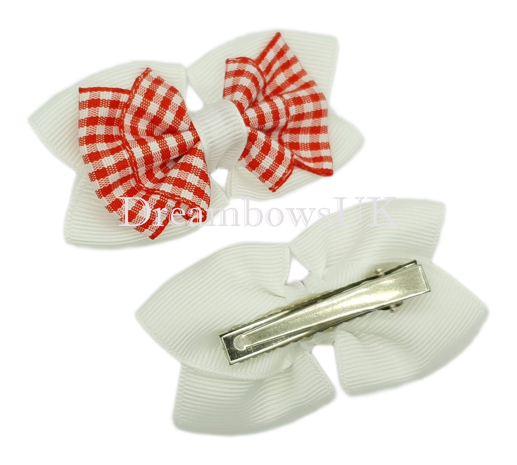 Red gingham hair bows, alligator clips