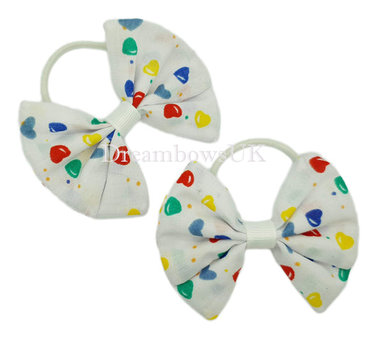 Colourful hearts design hair bows, thin hair bobbles, toddler hair bows