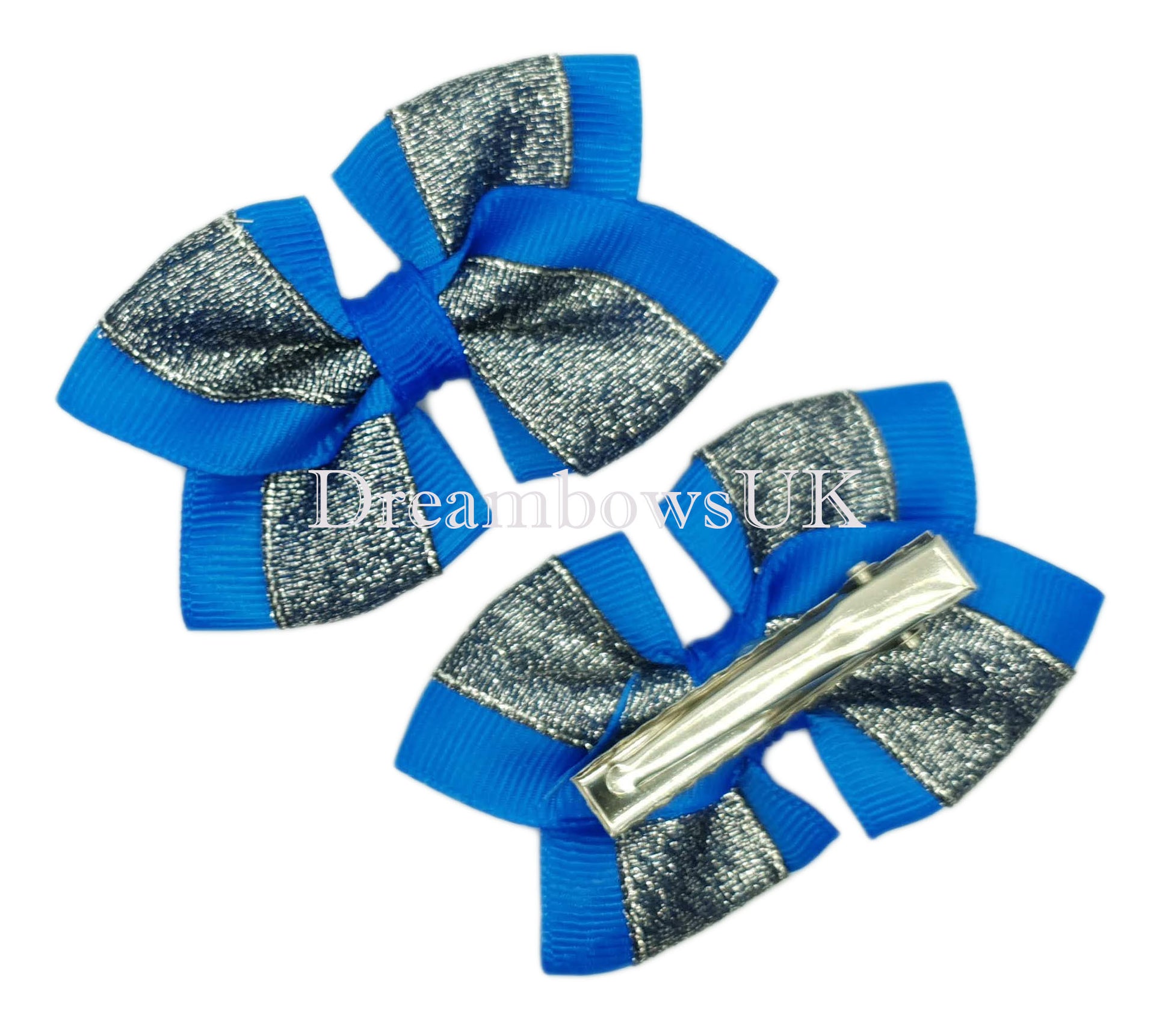 Royal Blue and Black Glitter Hair Bows on Alligator Clips