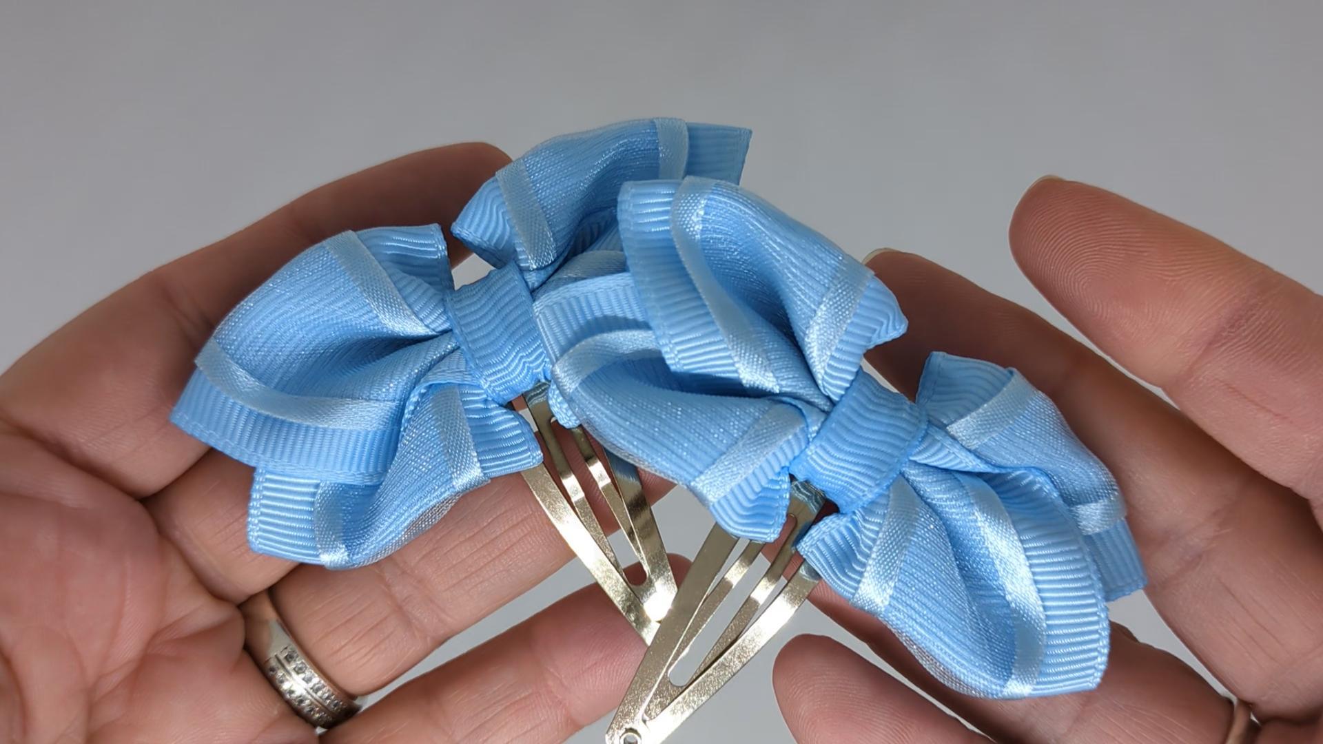 Baby Blue Organza Hair Bows on Thin Bobbles or Snap Clips – Grosgrain & Organza Ribbon