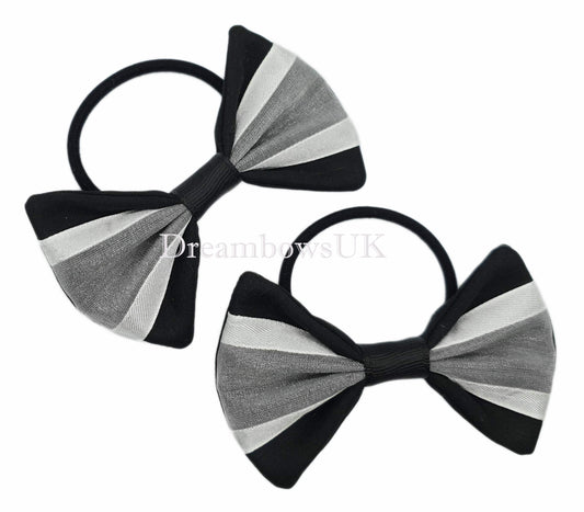 Black and White Organza Hair Bows on Thick Bobbles – Pair (9cm x 6cm)