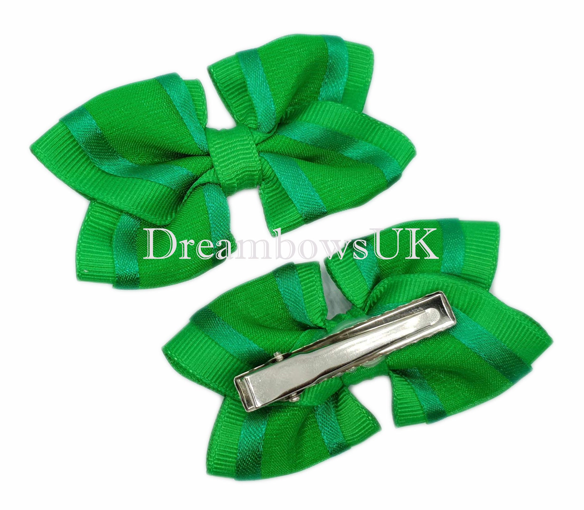 Emerald Green Organza Hair Bows on Alligator Clips – Pair (7cm x 5cm)