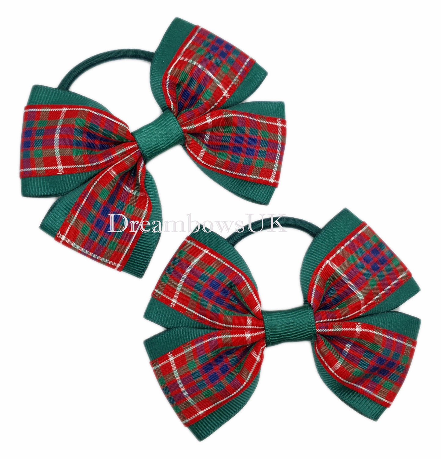 Bottle Green Frazer Tartan Hair Bows on Thick bobbles