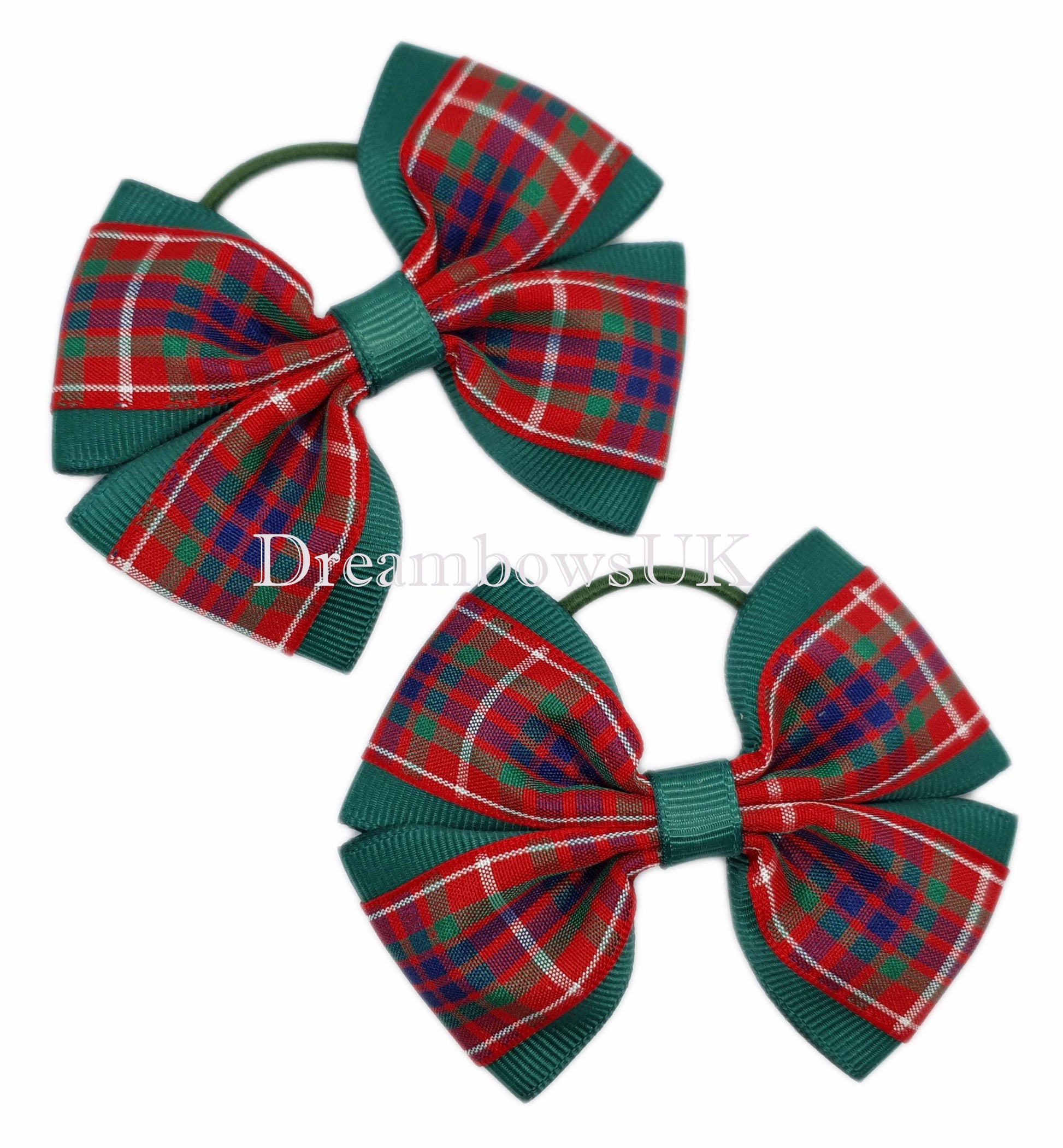 Bottle Green Frazer Tartan Hair Bows on Thin bobbles