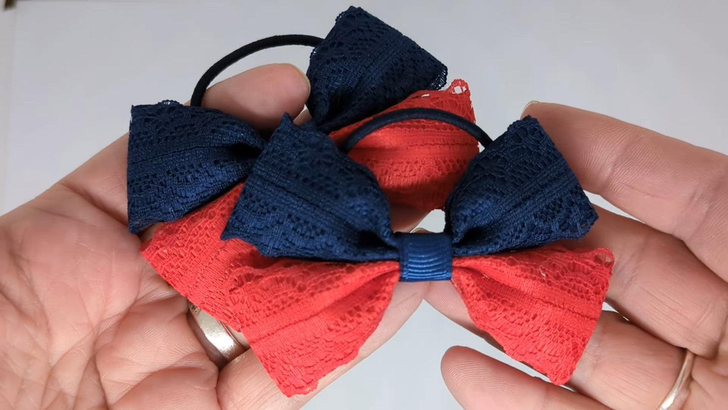 Navy Blue and Red School Hair Bows on Thin Bobbles