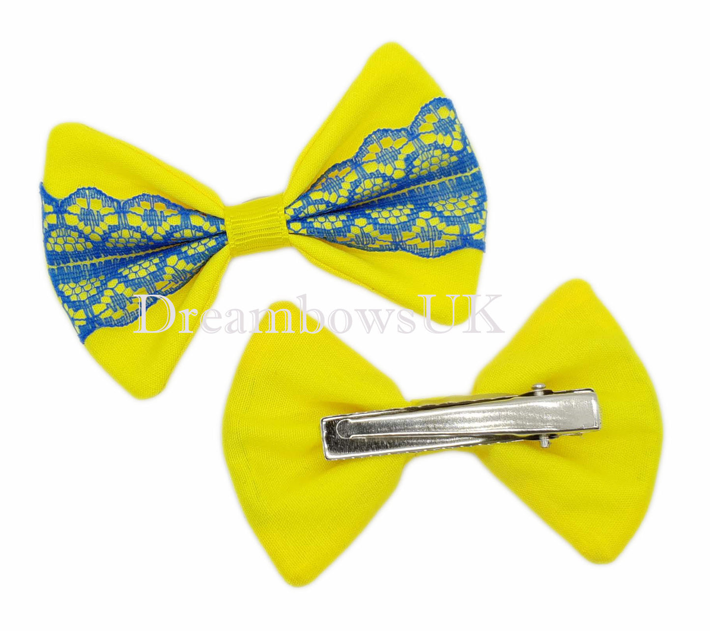 Yellow and Royal Blue Hair Bows on Thick Bobbles or Alligator Clips – Perfect for School or Summer Styles