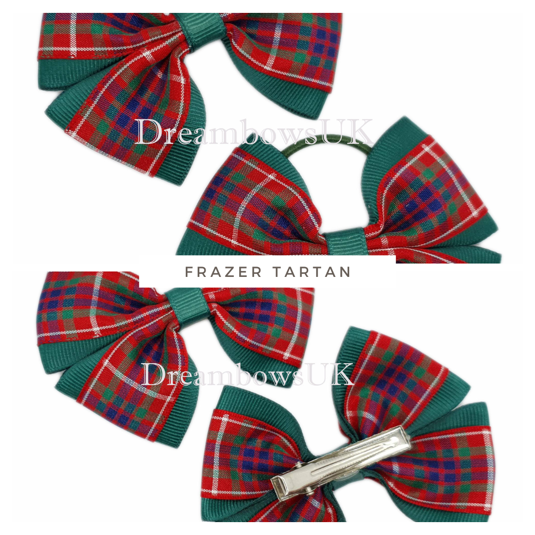 Bottle Green Frazer Tartan Hair Bows – Thick Bobbles, Thin Bobbles, or Alligator Clips