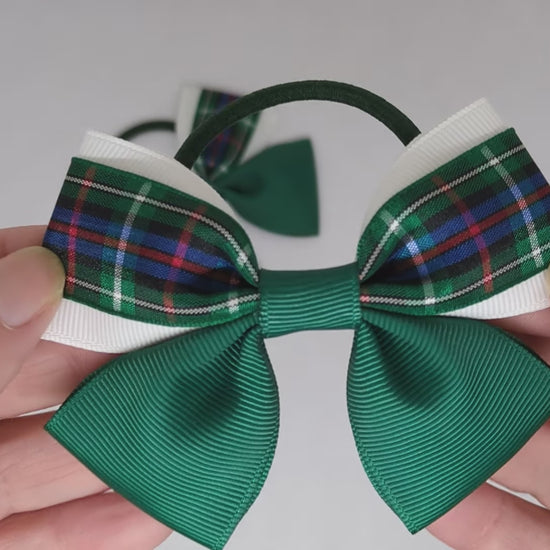 Bottle Green Rose Tartan Hair Bows on Thick Bobbles – Perfect for Unique Styles