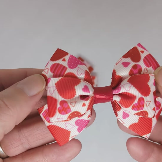 Red and White Hearts Hair Bows on Alligator Clips