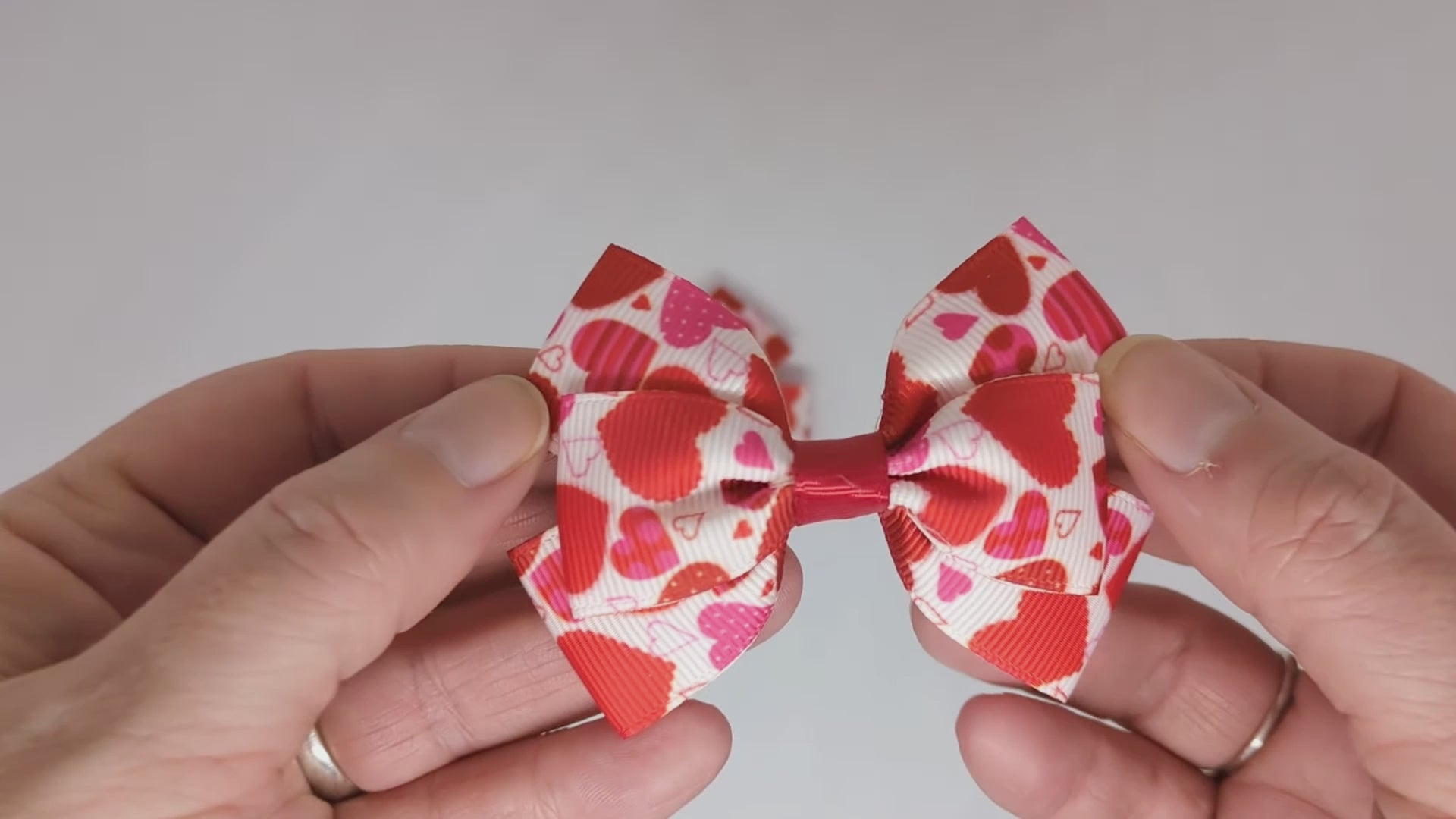 Red and White Hearts Hair Bows on Alligator Clips