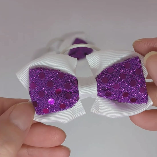 Purple and White Diamante Hair Bows on Thin Bobbles