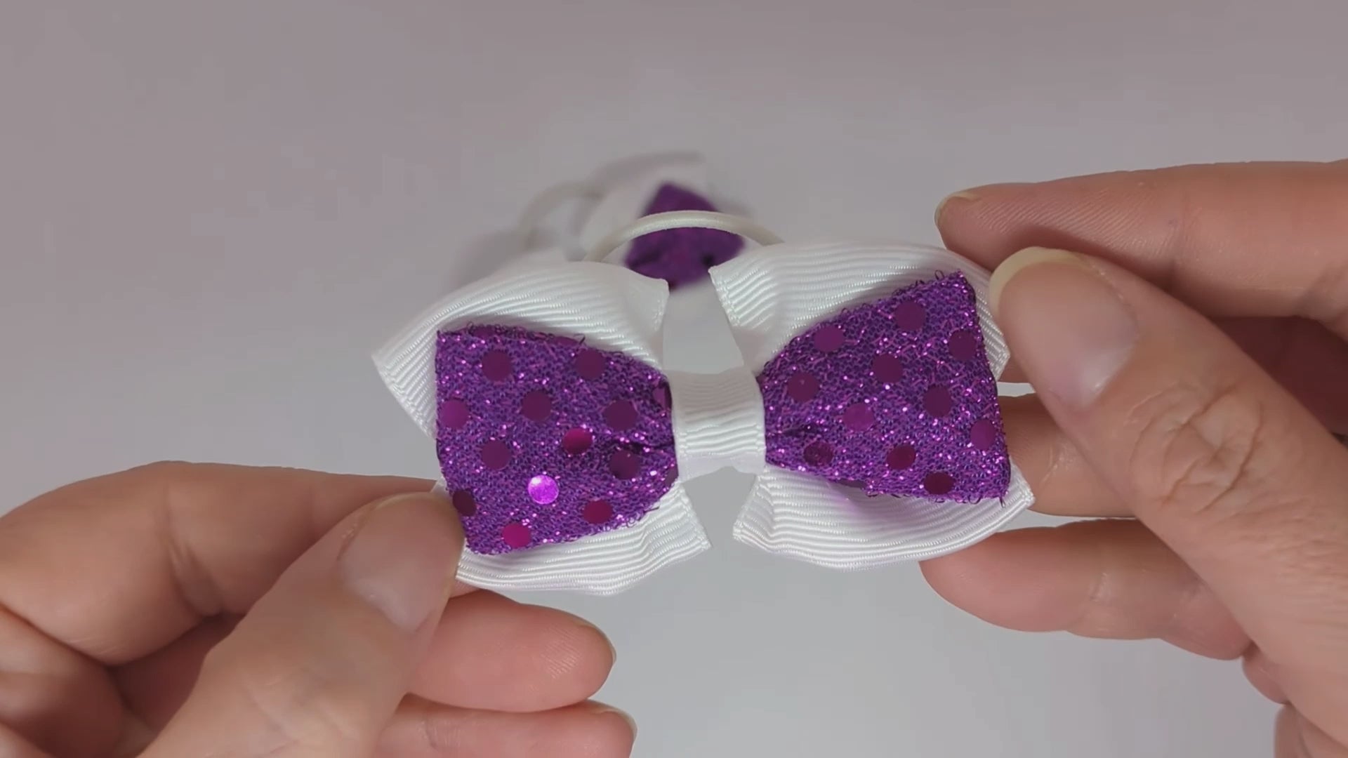 Purple and White Diamante Hair Bows on Thin Bobbles