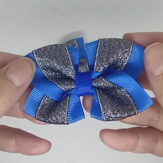 Royal Blue and Black Glitter Hair Bows on Alligator Clips – Grosgrain & Glitter Ribbon