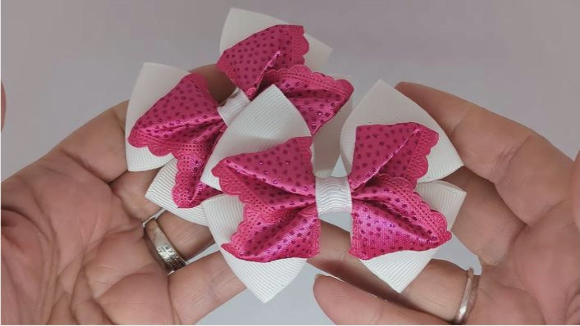 White and Cerise Pink Glitter Hair Bows on Alligator Clips – Perfect for Unique Styles