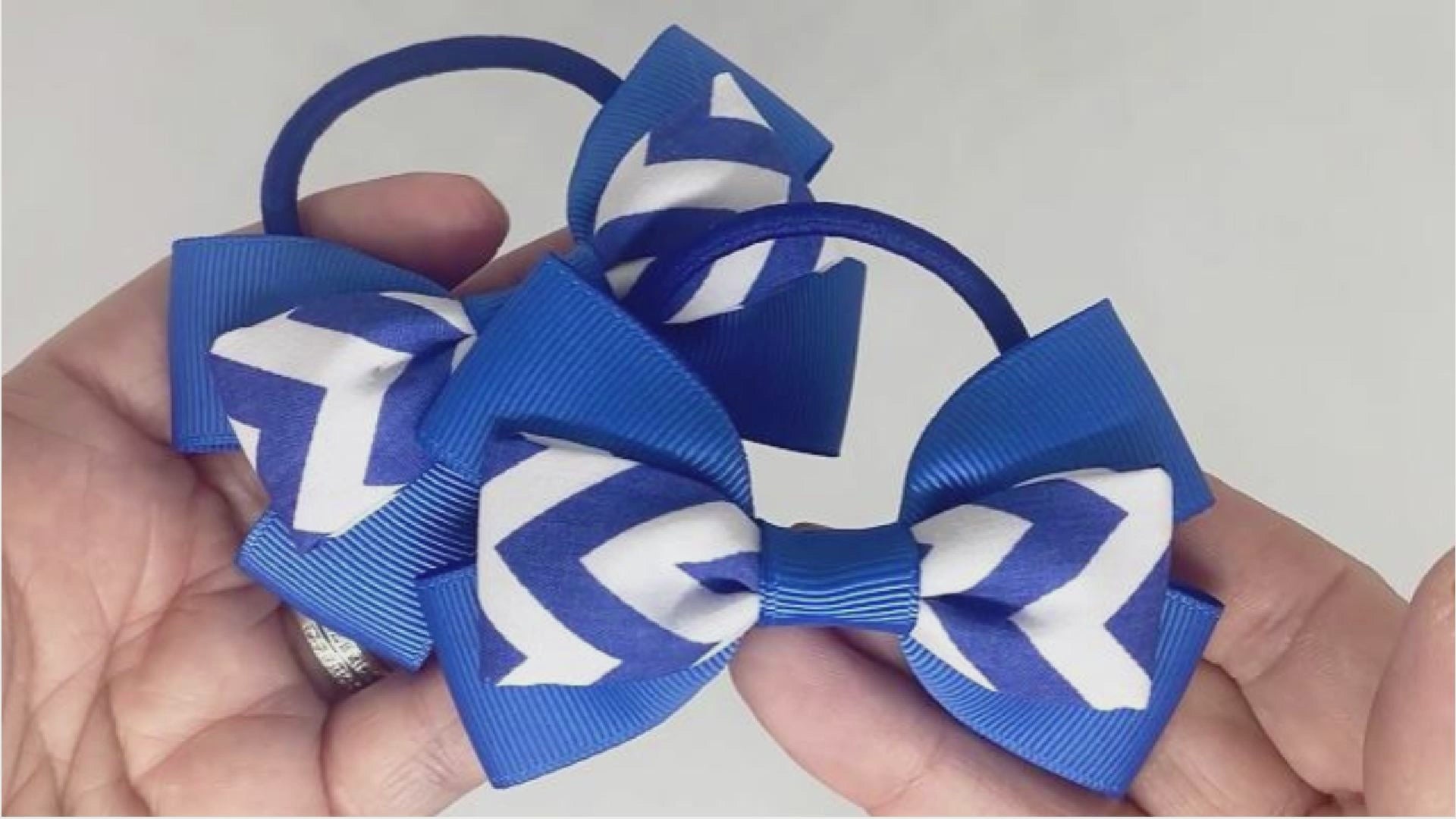 Royal Blue and White Chevron Hair Bows on Thick Bobbles