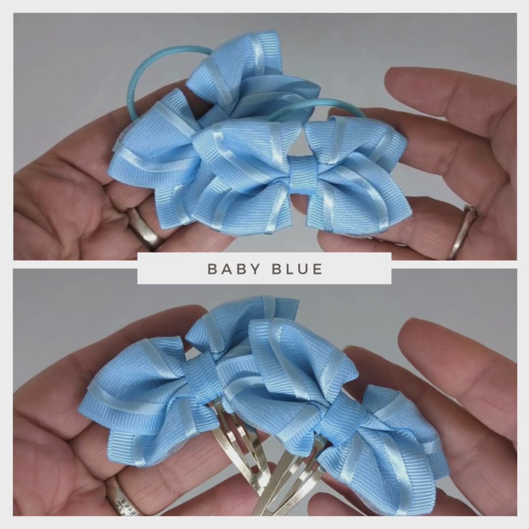 Baby Blue Organza Hair Bows on Thin Bobbles or Snap Clips – Perfect for Delicate Hairstyles