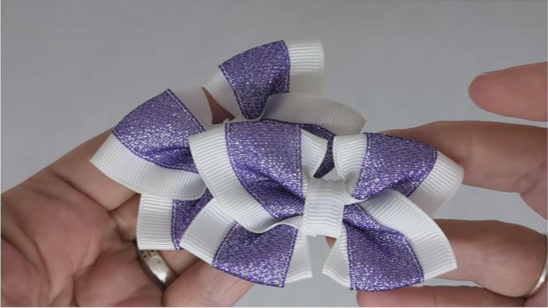 White and Purple Glitter Hair Bows on Alligator Clips – Grosgrain & Glitter Ribbon, One-of-a-Kind