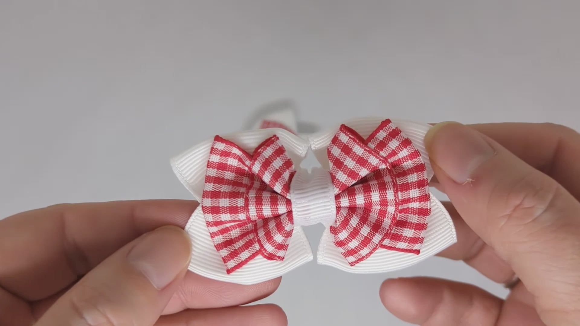 White and Red Gingham Hair Bows on Alligator Clips – Grosgrain & Gingham Ribbon, School Style