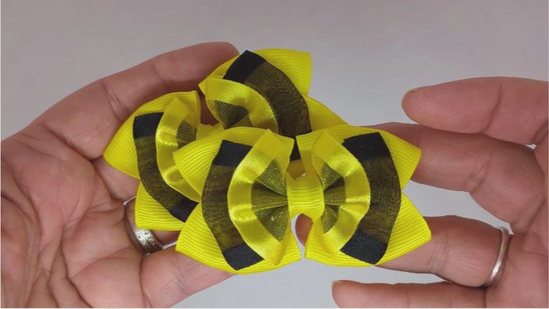 Yellow and Black Organza Hair Bows on Alligator Clips – Grosgrain & Organza Ribbon, Unique Design