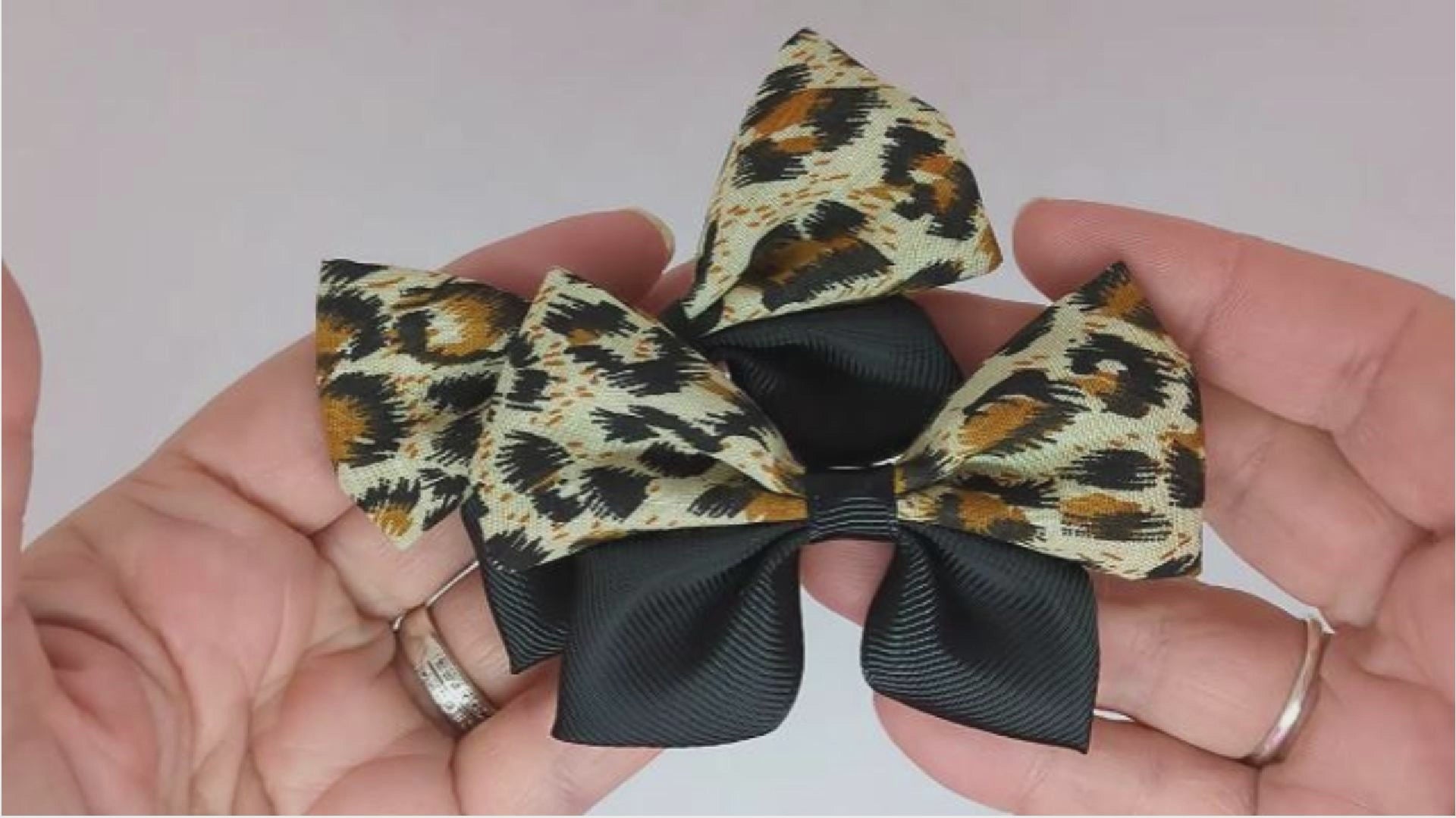 Black Leopard Print Hair Bows on Alligator Clips – Grosgrain Ribbon & Fabric, Unique Design