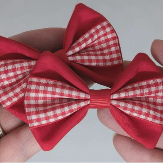 Red Gingham Hair Bows on Alligator Clips – Cotton Fabric & Gingham Ribbon