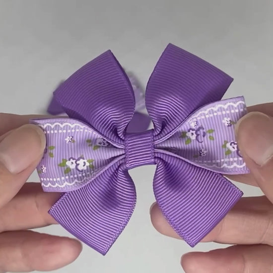 Lilac Floral Hair Bows on Alligator Clips – Grosgrain Ribbon, Unique Design