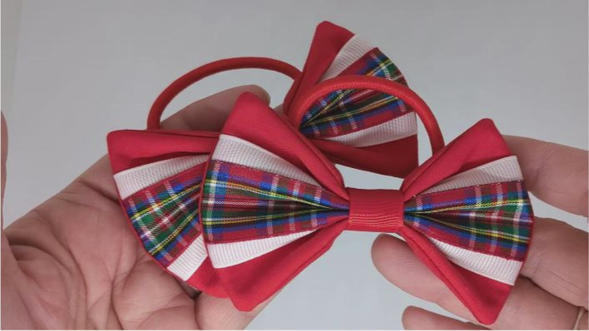 Red Royal Stewart Tartan Hair Bows on Thick Bobbles – Cotton Fabric & Tartan Ribbon