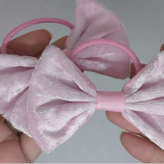 Pale Pink Velvet Hair Bows on Thick Bobbles – Velvet Fabric, Perfect for Party Dresses